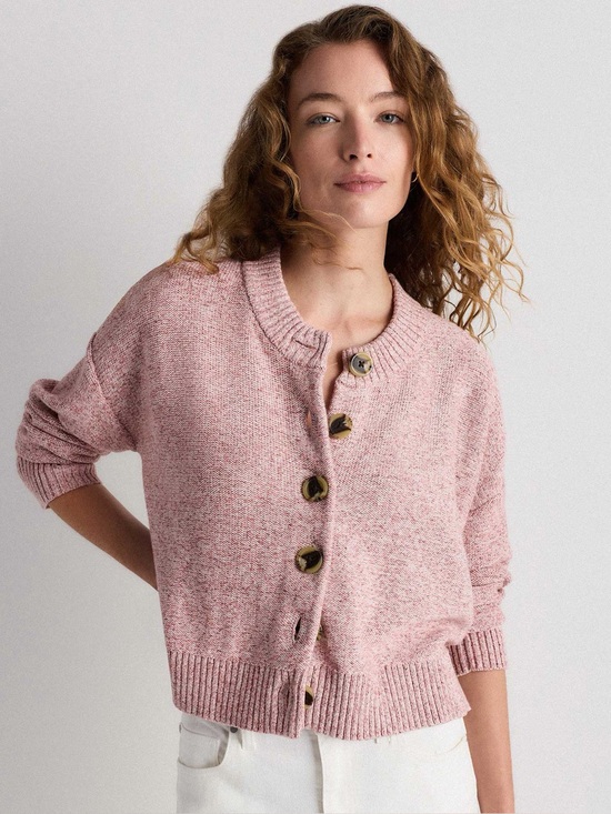 Quince Sweaters - Quince Womens 100% Organic Cotton Women's Cropped Cardigan in Marled Rose Pink L